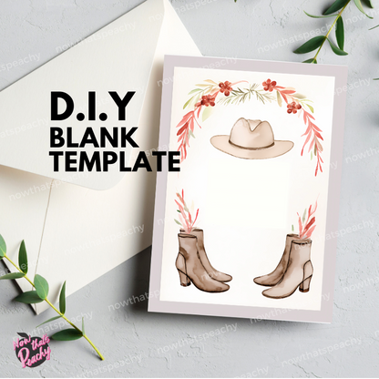 Boho Western Chic Boots Hat Watercolor Template Blank Page Border Frame DIY