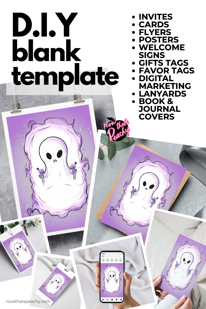 Ghost Invite Blank Template Printable Halloween DIY Spooky Wall Art, Custom Word Pastel Goth Greeting Card SVG PNG Door Sign