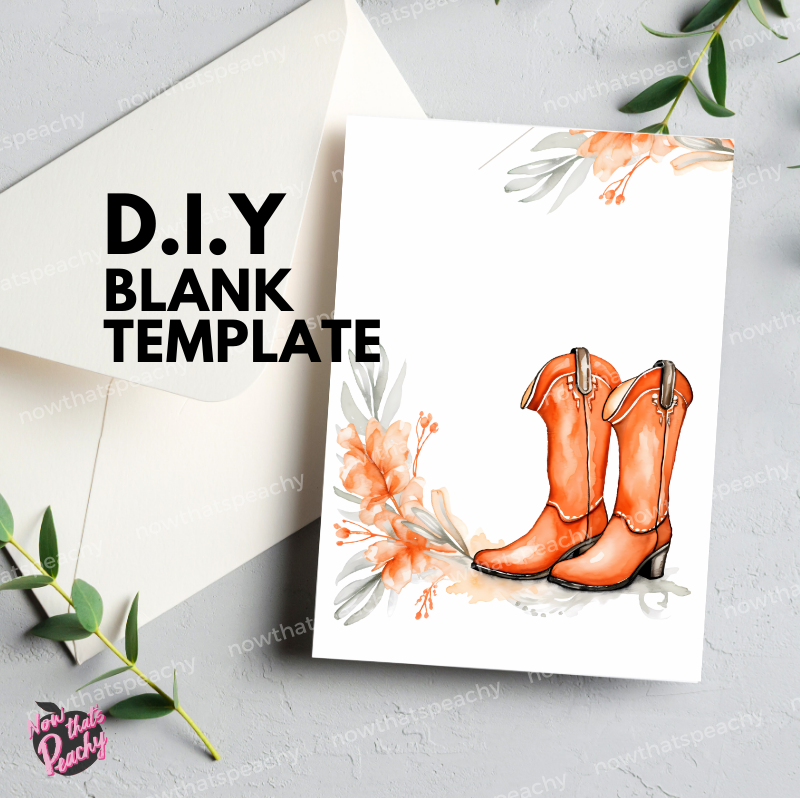 Rust Orange Western Boots Watercolor Template Blank Page Border Frame Invite DIY