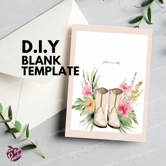 Cowgirl boots Southwestern Floral Watercolor Blank Page Template, DIY Western Chic Birthday Party Invitation Printable Digital Poster