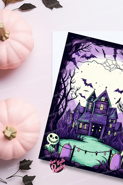 Pastel Goth Haunted House Blank Template printable digital DIY download