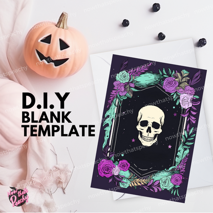 Halloween Pastel Floral Skull Blank Template printoff digital DIY download