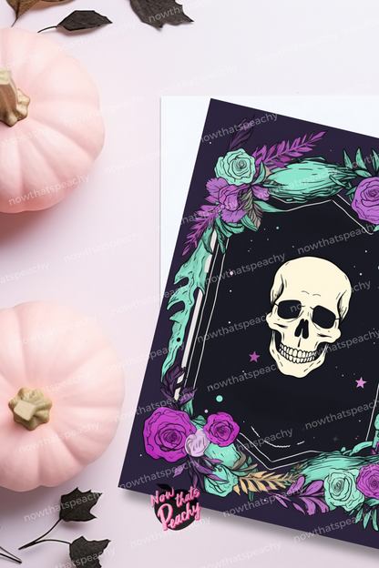 Halloween Pastel Floral Skull Blank Template printoff digital DIY download