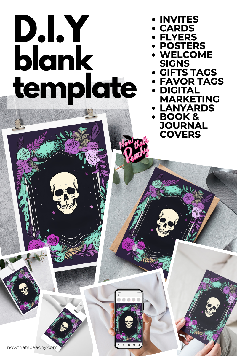 Halloween Pastel Floral Skull Blank Template printoff digital DIY download