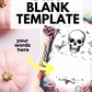 Blank Skull Invite Template DIY Printable Halloween Watercolor Art, Custom Greeting Card