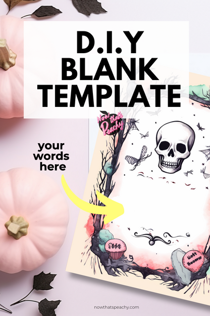 Blank Skull Invite Template DIY Printable Halloween Watercolor Art, Custom Greeting Card