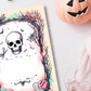 Blank Skull Invite Template DIY Printable Halloween Watercolor Art, Custom Greeting Card