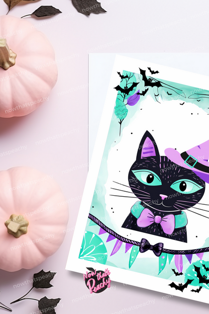 Halloween Witch Cat Blank Template printoff DIY Poster Invitation Card