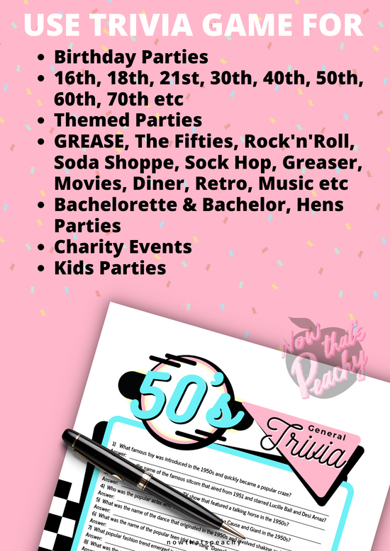 Printable 1950s Trivia Quiz Game - Nostalgic Fun for Themed Parties ...
