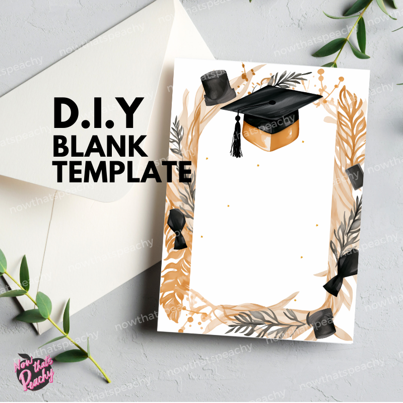 Bronze Watercolor Graduation Blank Template, Custom Card Invite Certificate  5 x 7