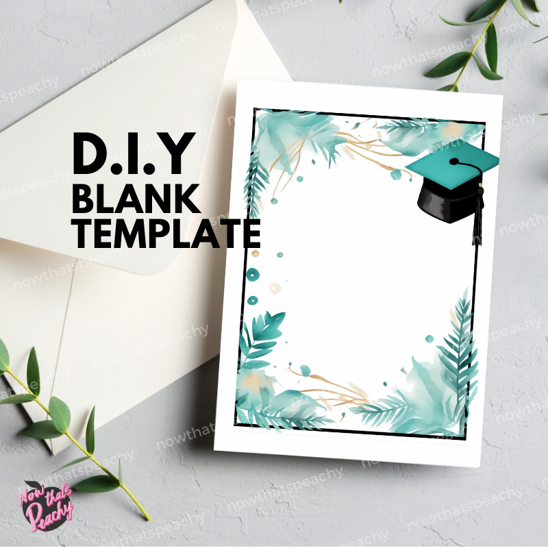 grad card layouts Graduation Hat Watercolor Blank Template, DIY Invite 5 x 7 Card Certificate – Now That's Peachy