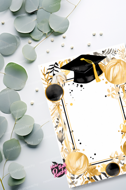 White and Gold Glittering Graduation, Blank Invitations with