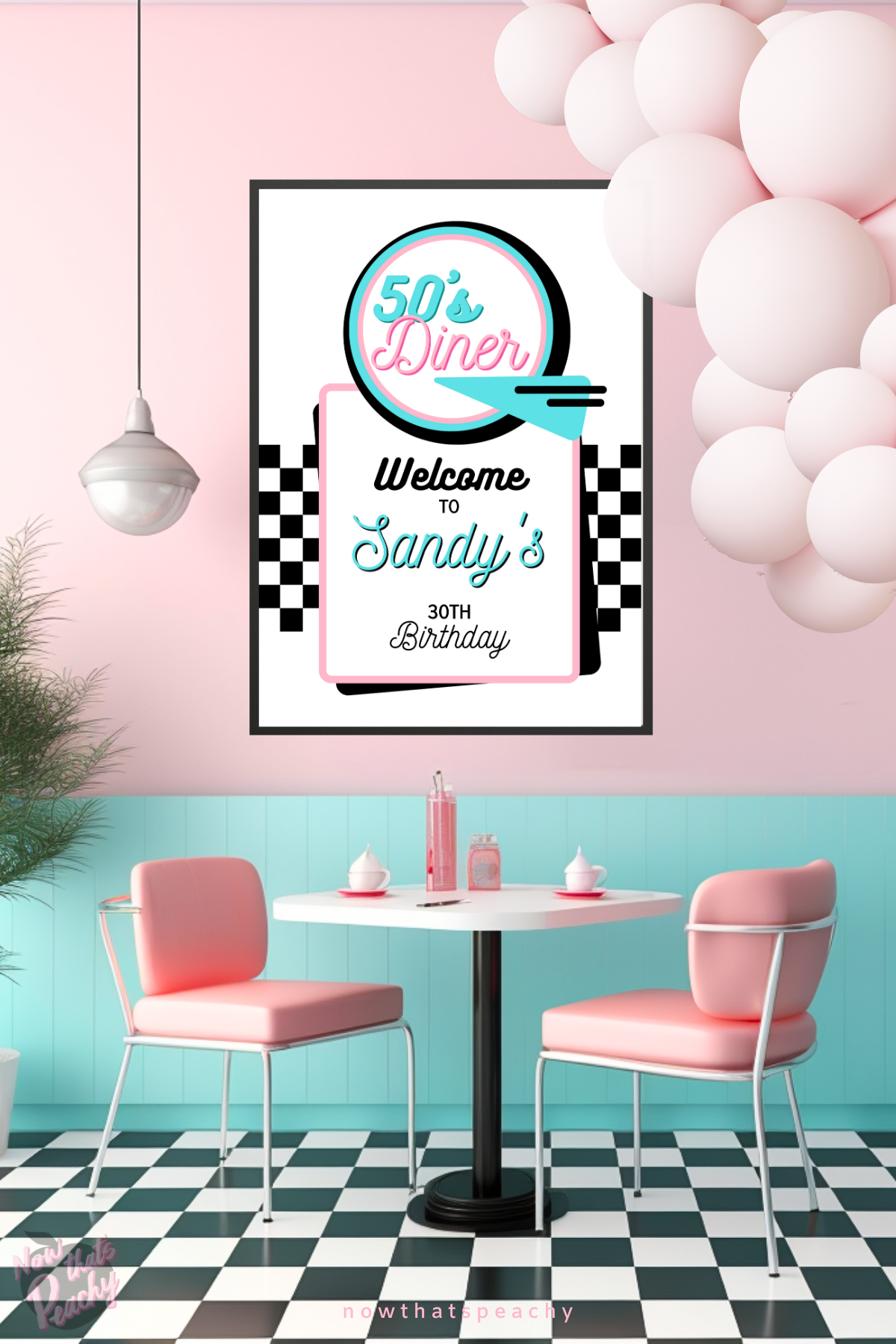 Personalised Welcome Sign Poster Diner, Grease, the 1950s, Soda Hop, Music, Retro or Rock'n'Roll  custom editable Welcome sign decorating instant Digital Download  Diner Soda Hop Welcome Template to Download edit  Print at home.  USE FOR  Birthday Parties 16th, 18th, 21st, 30th, 40th, 50th, 60th, 70th etc Birthday Themed Parties GREASE, The Fifties, Rock'n'Roll, Soda Hop, Greaser, Movies, Diner, Retro, Music etc Bachelorette Hens Parties Ladies, sockhop theme