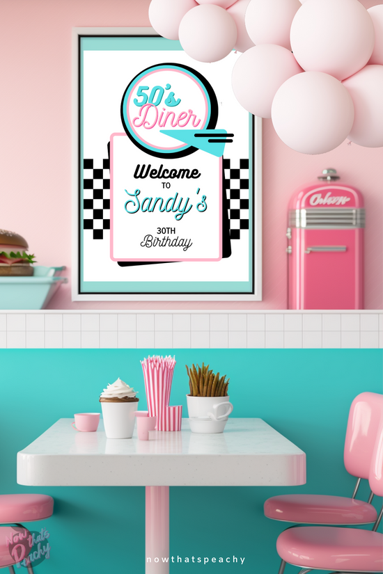 Custom DINER 50's Welcome Sign Party PRINTABLE, Rock'n'roll Soda Pop R ...