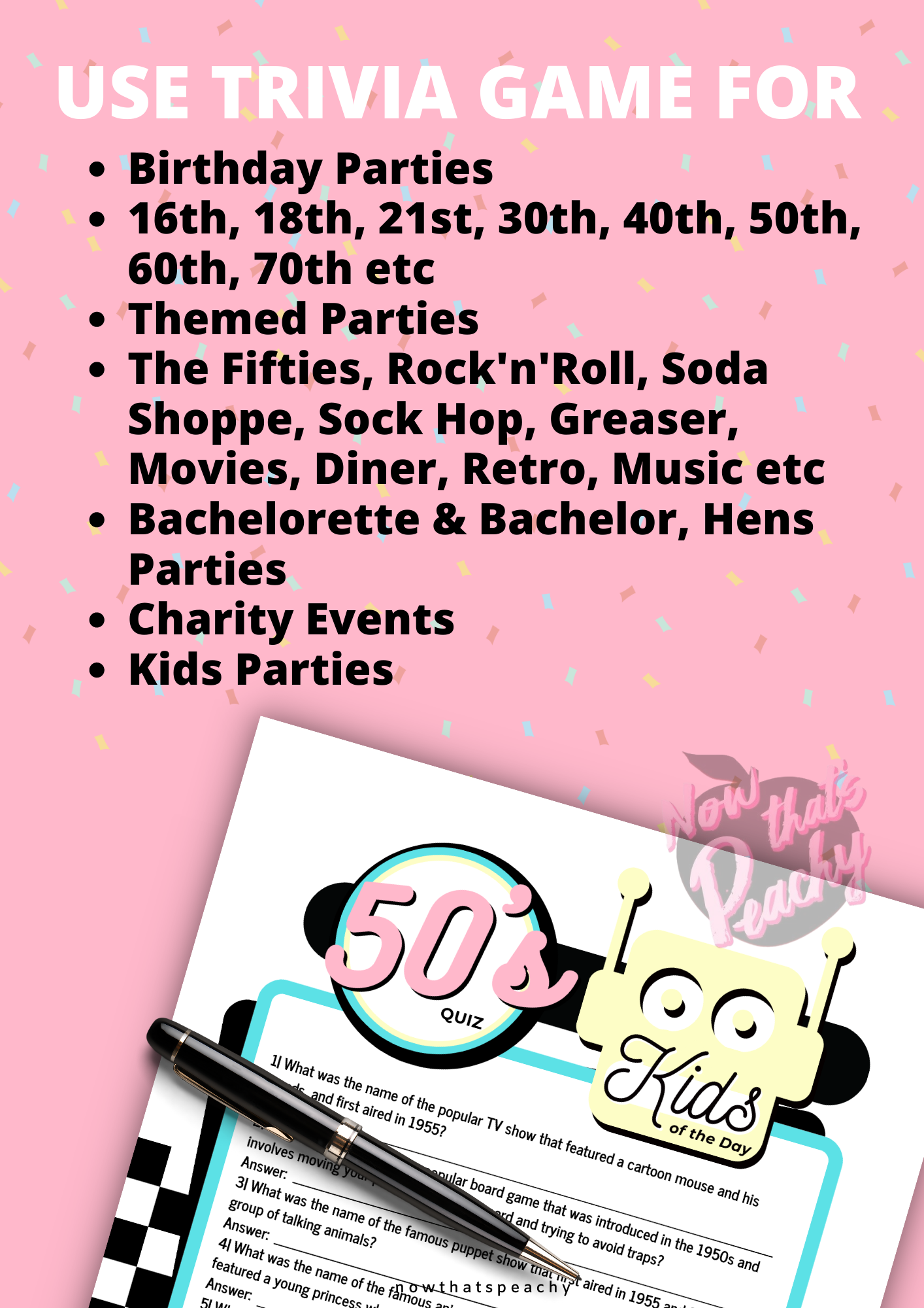 Trivia Sp Printable 1950s Trivia Quiz Game - Nostalgic Fun for Themed Parties ...