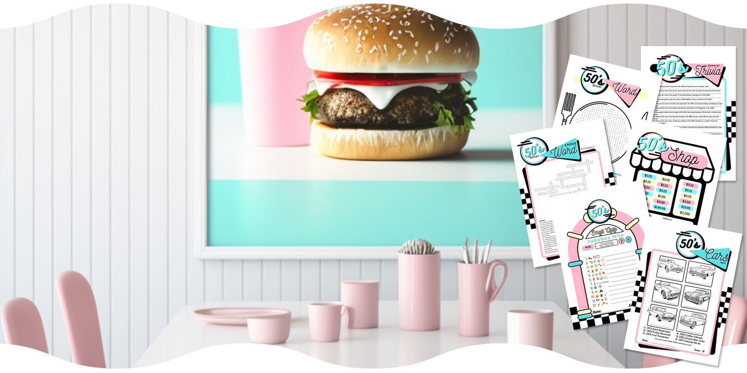 1950s Diner Sock Hop Party Printable's to instantly download. Games, invitation, decoration and photobooth props