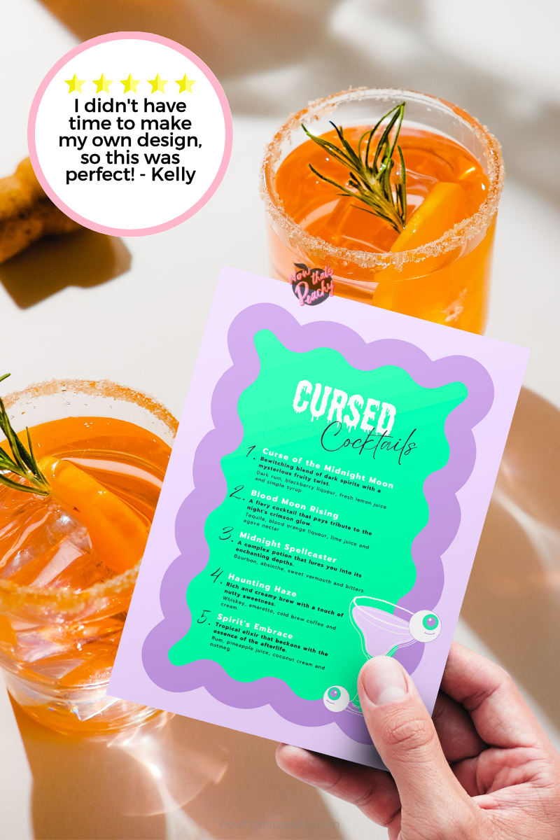Editable Halloween Cocktail Drinks Menu Party Printable Wavy Bar Menu design