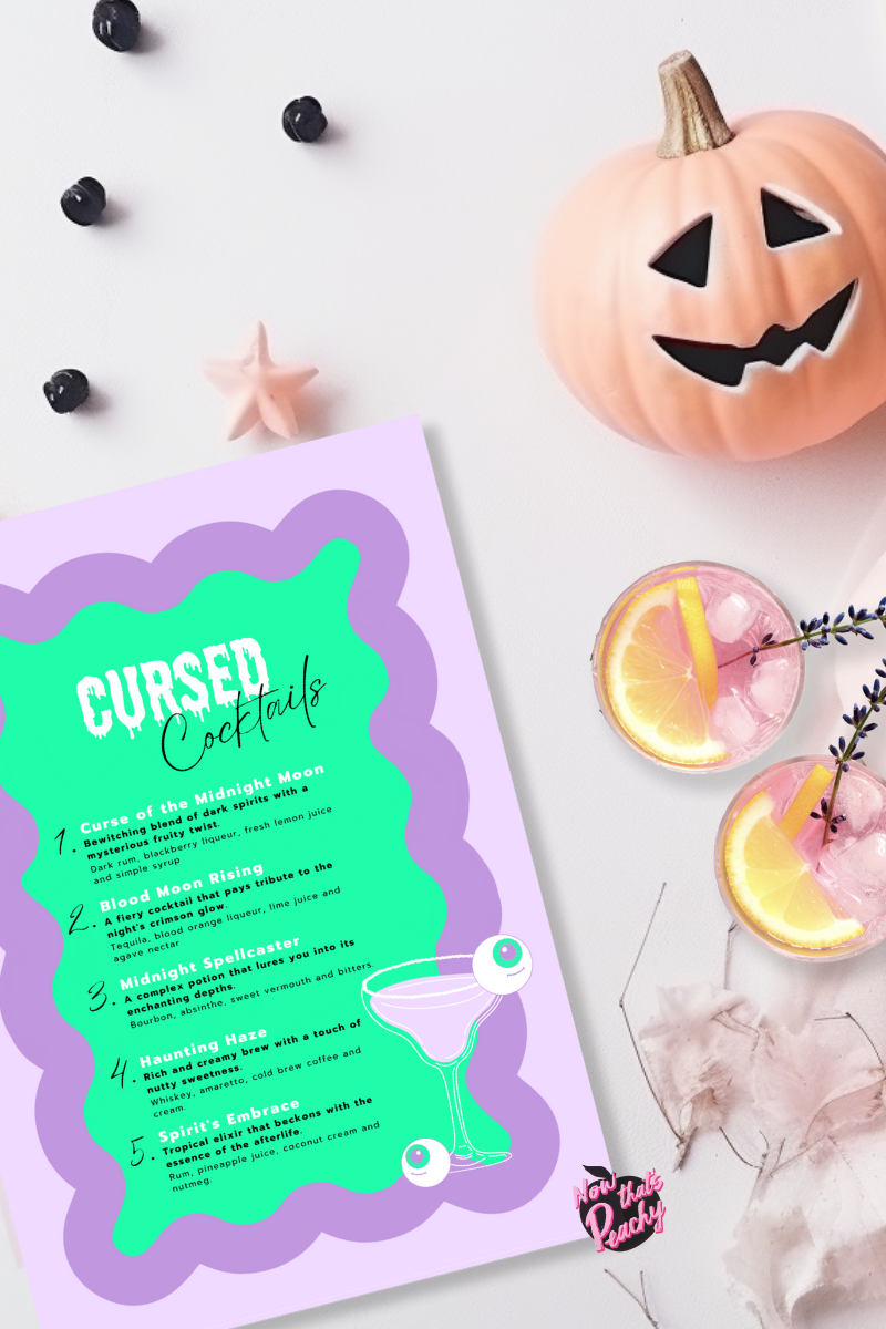 Editable Halloween Cocktail Drinks Menu Party Printable Wavy Bar Menu design