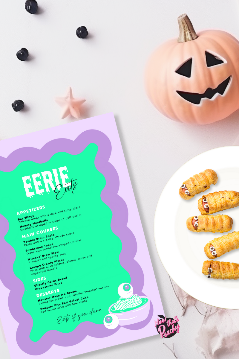 Halloween Wavy Food Menu poster Editable Party Menu Card Printable, Wave Treats Template