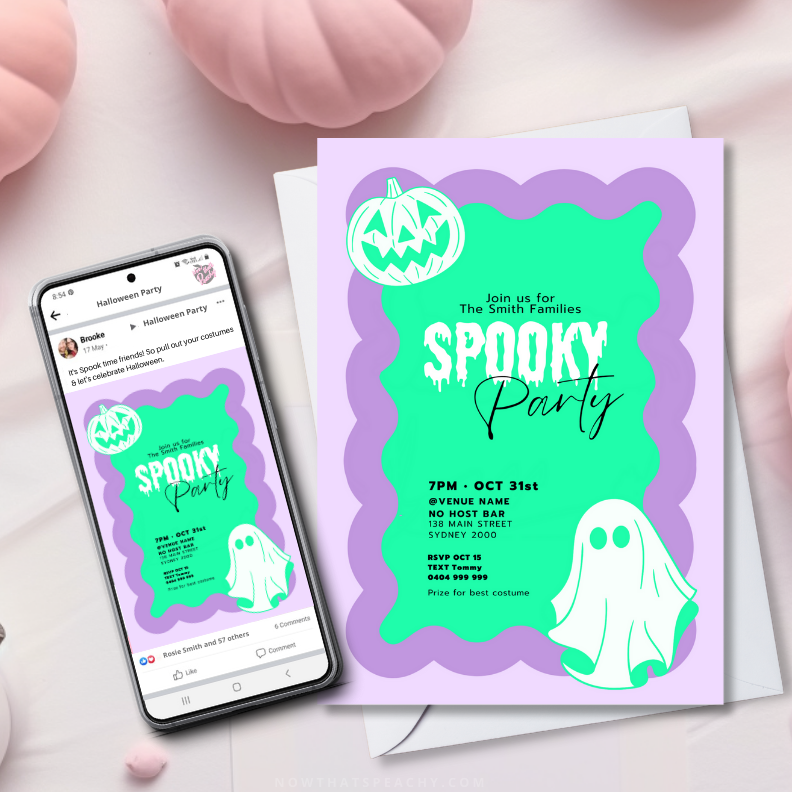 Wavy Halloween Invite  Editable Printable Ghost Invitation Spooky Party template Instant Download