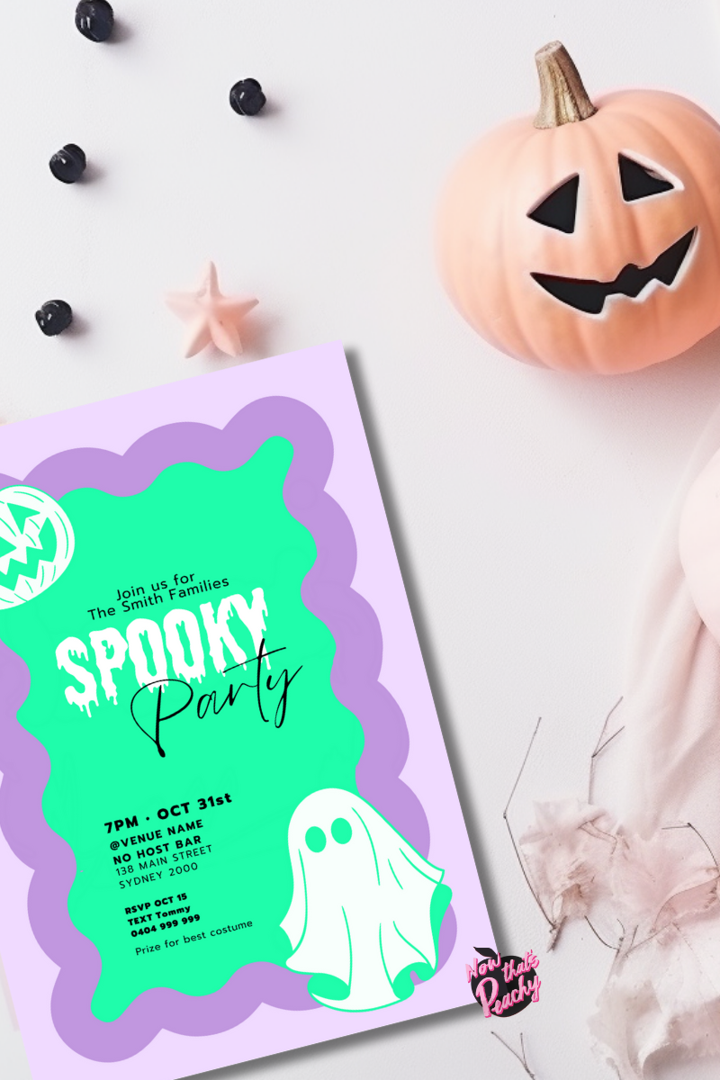 Wavy Halloween Invite  Editable Printable Ghost Invitation Spooky Party template Instant Download