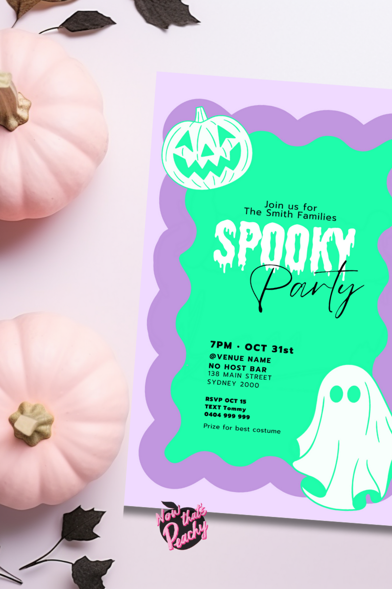 Wavy Halloween Invite  Editable Printable Ghost Invitation Spooky Party template Instant Download