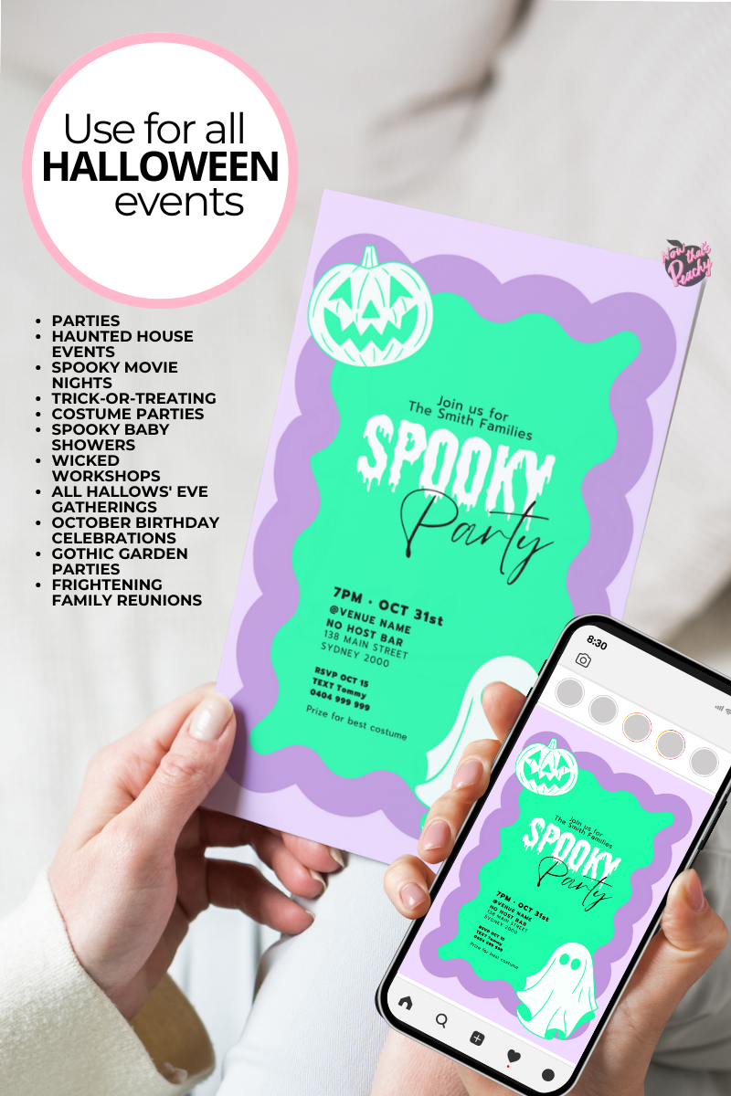 Wavy Halloween Invite  Editable Printable Ghost Invitation Spooky Party template Instant Download