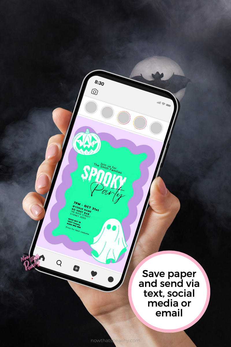 Wavy Halloween Invite  Editable Printable Ghost Invitation Spooky Party template Instant Download