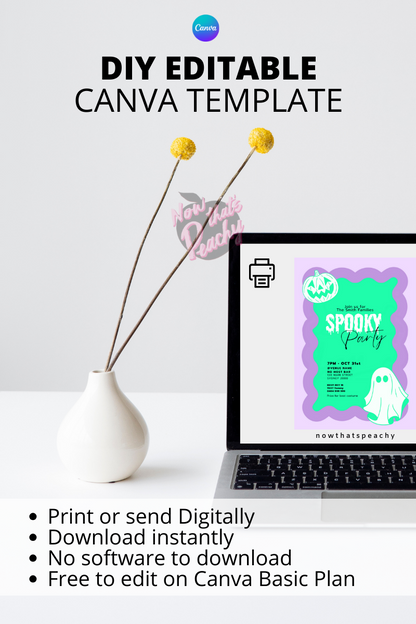 Wavy Halloween Invite  Editable Printable Ghost Invitation Spooky Party template Instant Download