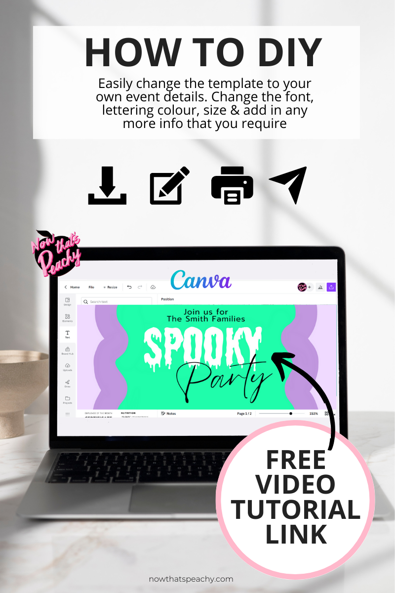 Wavy Halloween Invite  Editable Printable Ghost Invitation Spooky Party template Instant Download