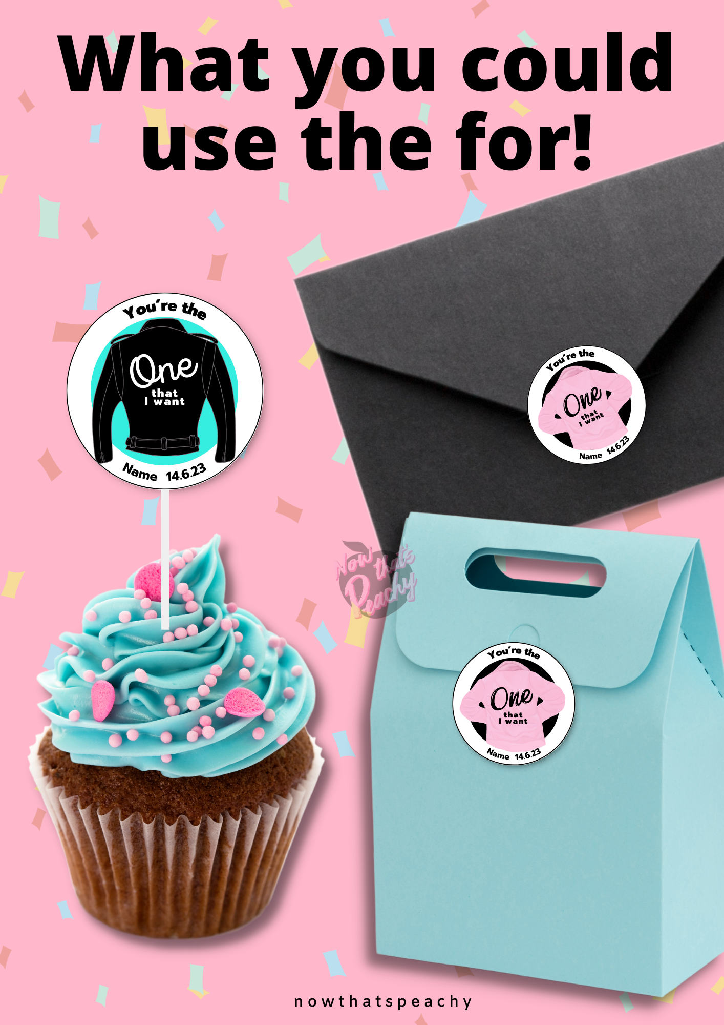 1st B'day Grease Favor Sticker circles PRINTABLE Pink Ladies T-birds Party decor tags labels cake topper DIY 50s themed ONE Birthday greaser Rock'n'roll Sock Hop Retro 50s fifties Soda hop Jukebox instant digital download