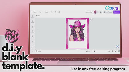 Illustrated Blonde woman with brown Cowgirl Hat Themed DIY Birthday Blank Template Party Invitation , Versatile Blank Template - Custom 5x7 Digital Design Pinkcore blank template, Barbiecore blank invite, Cowprintrodeo girl art, western bachelorette template, Canva birthday templates, country girl western themed birthday party template, Rodeo blank poster, Southwestern style birthday party blank invite, Wild West party, Vintage cowgirl template, Boho cowgirl blank template, Preppy blank template