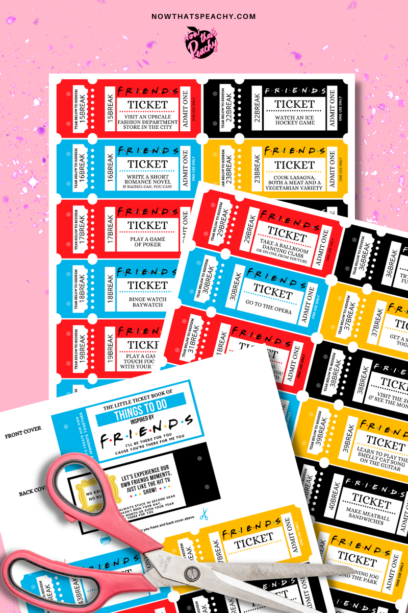 FRIENDS Tv show TICKET Voucher Book Printable Download 90s fandom gift idea Valentines Day Birthday coupons girlfriend BFF Bestie VDay Y2K