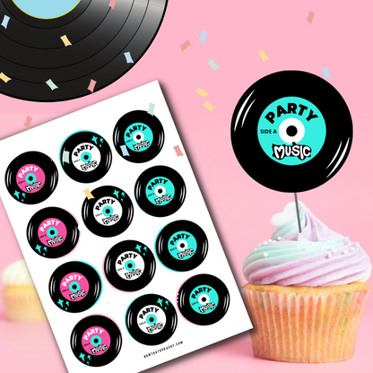 Grease Movie party vinyl record cupcake cake toppers circle sticker template decorations 1950s fifties 50's printable template digital instant download edit Danny Sandy T-birds Pink Ladies  invite soda hop jukebox rockabilly rock'n'roll musical movie design black white modern color fun themed bachelorette birthday charity fundraiser event activity pack