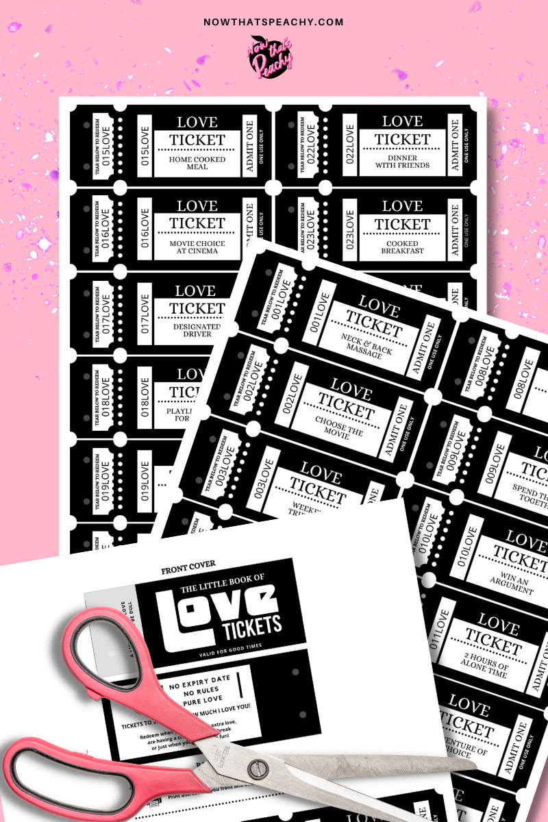 LOVE TICKET Voucher Book, Unisex Printable Download Valentines Day Anniversary coupons wife husband boyfriend girlfriend fun vday gift pdf