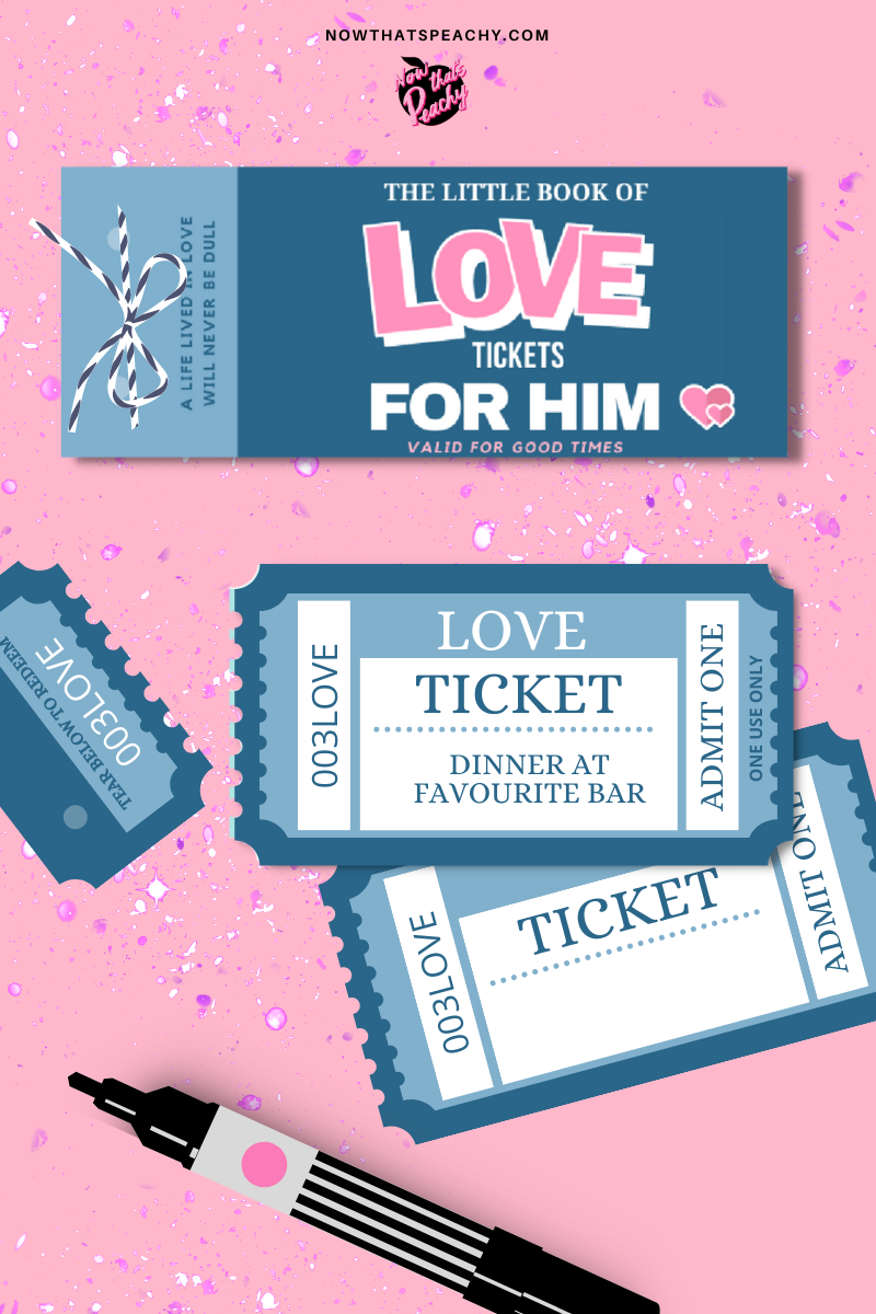 For Him LOVE TICKET Voucher Book Printable Download Valentines Day Anniversary coupons Couples husband boyfriend  Fiance fun vday gift pdf