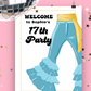 Mamma Mia welcome sign 1970s flared denim pants seventies 70's disco ball karaoke studio 54 editable canva printable template digital instant download edit sophie Donna and the dynamos invite edit custom musical movie design gold blue white modern color fun themed bachelorette birthday event 