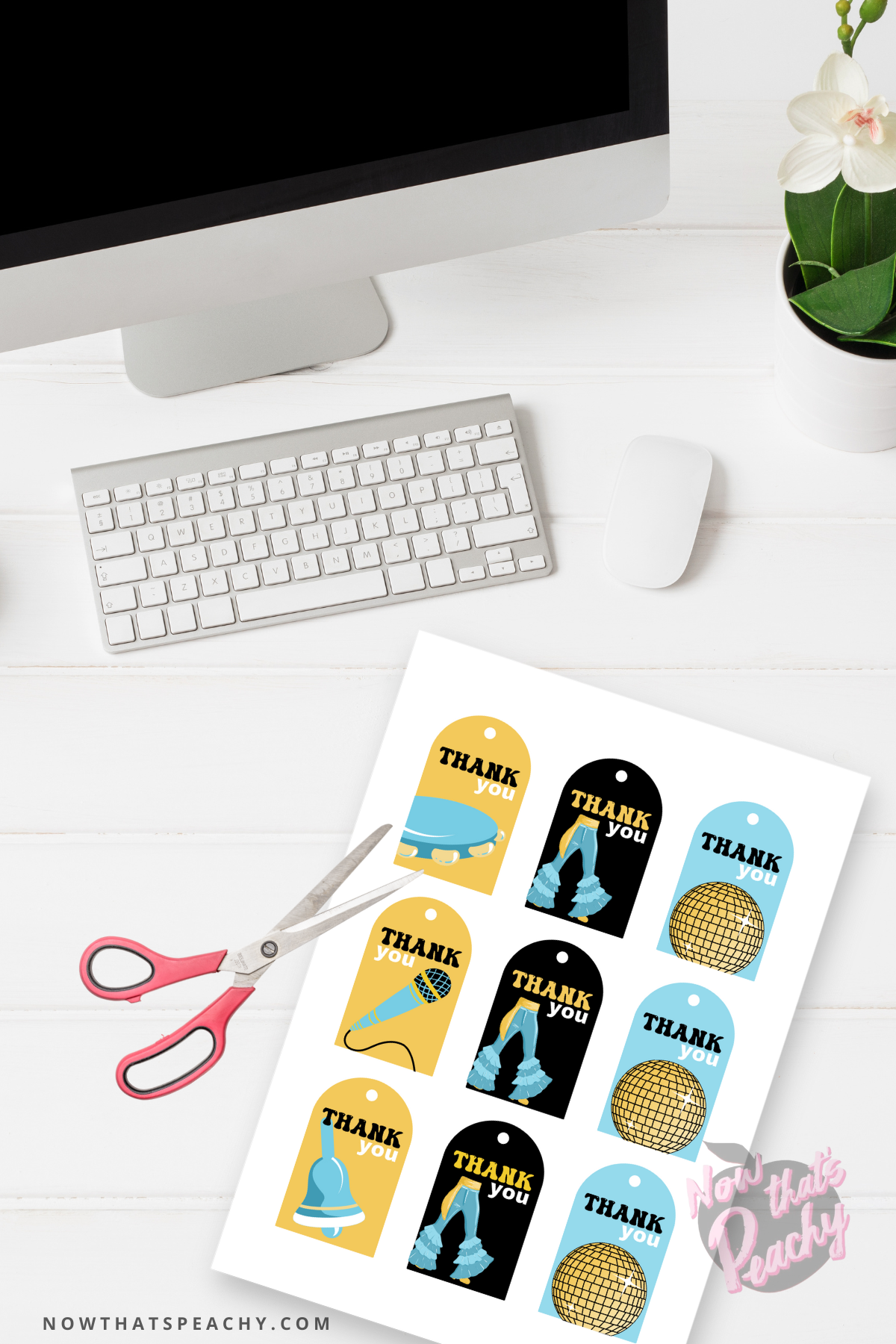 Mamma Mia  party thank you swing gift tags print outs1970s seventies 70's disco ball karaoke  printable template digital instant download edit Donna and the dynamos DIY custom musical movie design hand drawn fan art modern color themed bachelorette birthday charity fundraiser event fun 