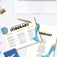 Mamma Mia itinerary getaway 1970s flared denim pants seventies 70's disco ball microphone karaoke studio 54 editable canva printable template digital instant download edit sophie Donna and the dynamos invite edit custom musical movie design gold blue white modern color fun themed bachelorette event 