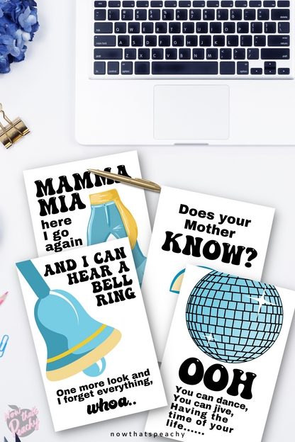 Mamma Mia posters party photobooth photo booth character decorations decor print outs1970s seventies 70's disco ball karaoke  printable template digital instant download edit Donna and the dynamos DIY custom musical movie design hand drawn fan art modern color themed bachelorette birthday charity fundraiser event fun