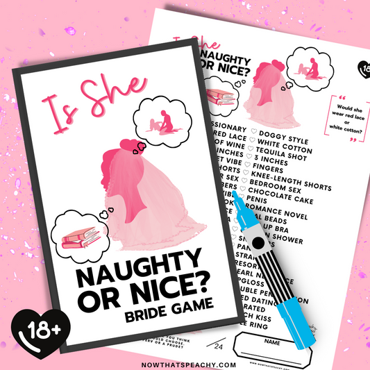 Is She a Naughty or Nice Guessing GAME Bachelorette Hen Party Ladies Night Printable Sex Bridal Shower funny dirty xrated Bride to be  penis