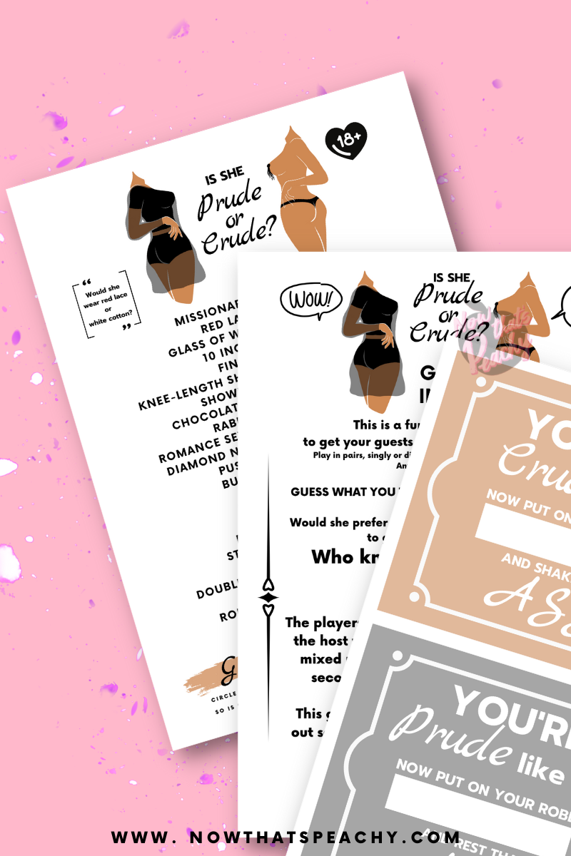 Is she a PRUDE or CRUDE Printable Game Ladies Night, Bachelorette Hens Now That's Peachy Is she a PRUDE or CRUDE Printable Game Ladies Night, Bachelorette Hens Now That's Peachy