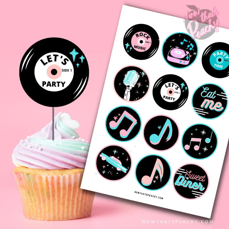 DINER Soda Pop 50's PRINTABLE Rock'n'roll cupcake toppers PDF Retro 19 ...