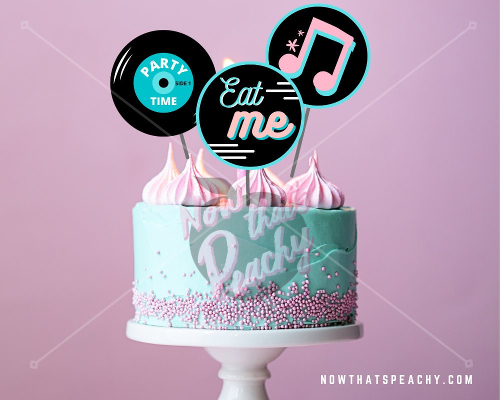 diner 50s cupcake party food cake circle toppers decorations printable instant download 