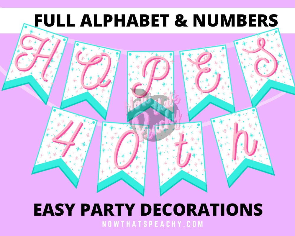 diner 50s soda hop party theme banner flag custome garland print off decorations printable instant download nowthatspeachy white aqua