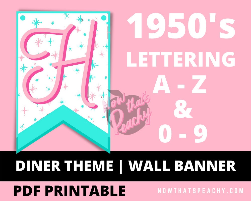 diner 50s soda hop party theme banner flag custome garland print off decorations printable instant download nowthatspeachy white aqua