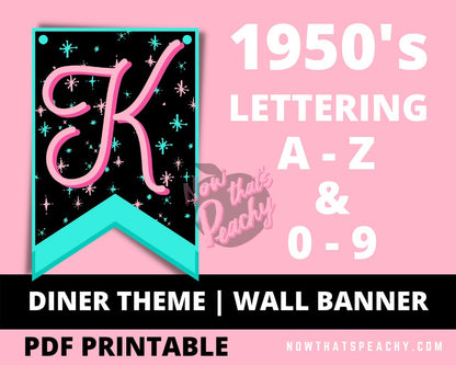 diner 50s soda hop party theme banner flag custome garland print off decorations printable instant download nowthatspeachy blk aqua