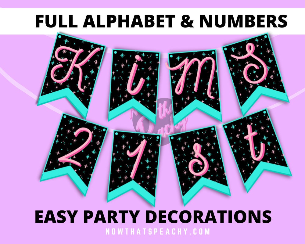 diner 50s soda hop party theme banner flag custome garland print off decorations printable instant download nowthatspeachy blk aqua