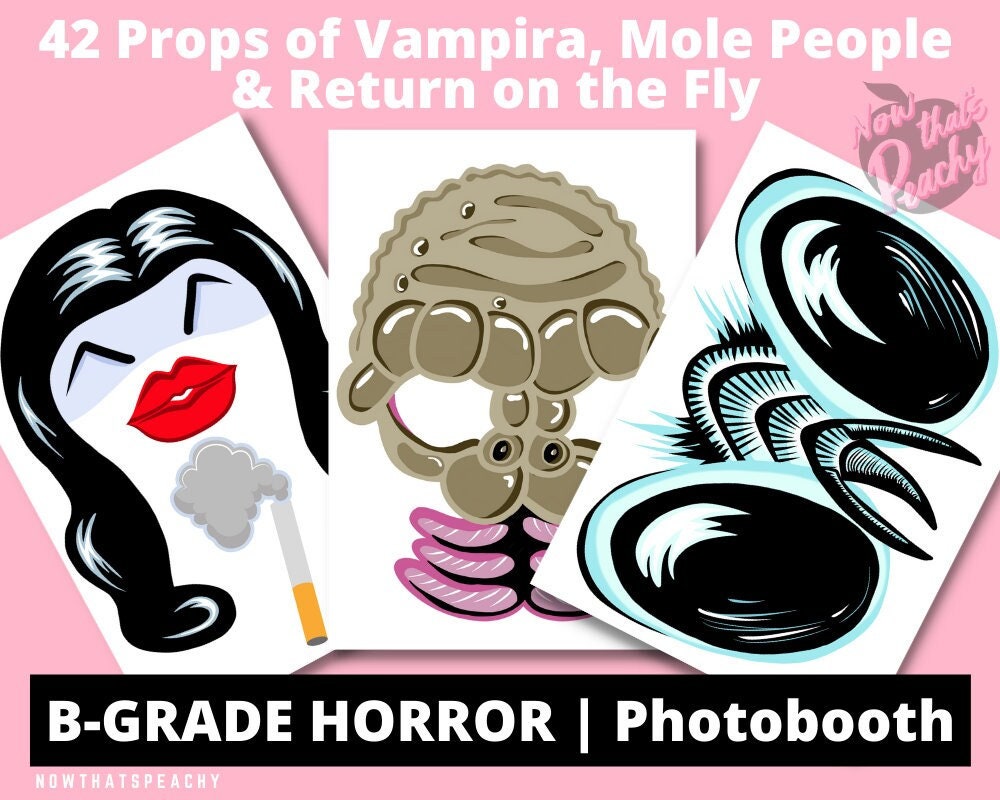 B-Grade Monster Photo booth PRINTABLES Props Mask themed Horror Movie 50s party Birthdays Retro cult theme Vampira Mole People photobooth