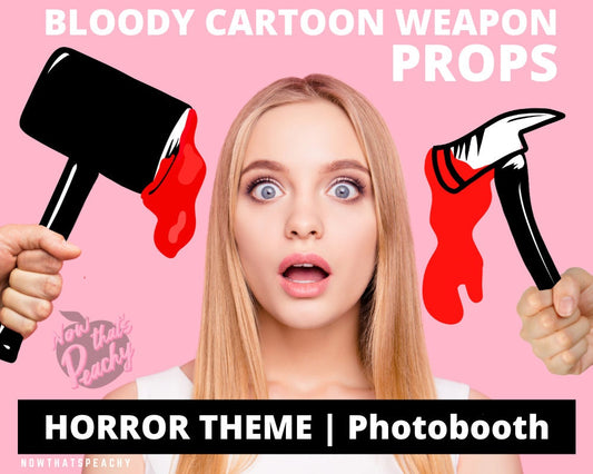 BLOODY WEAPONS Photo booth PRINTABLES Props Horror Movie Cartoon themed Birthday Halloween theme party scary creepy funny photobooth Gamer